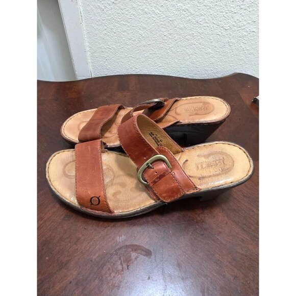 Born Women's Brown Leather Slide Y2k Sandals Adjustable Buckle Strap Size 11 - Picture 4 of 11